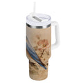 40 oz Insulated Stainless Steel Tumbler Double Wall Stainless Steel Tumbler with 2-Way Drinking Bluebird and Ancient Flowers M574V