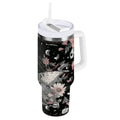 40 oz Insulated Stainless Steel Tumbler Double Wall Stainless Steel Tumbler with 2-Way Drinking Butterfly Surrounded by Flowers M640X