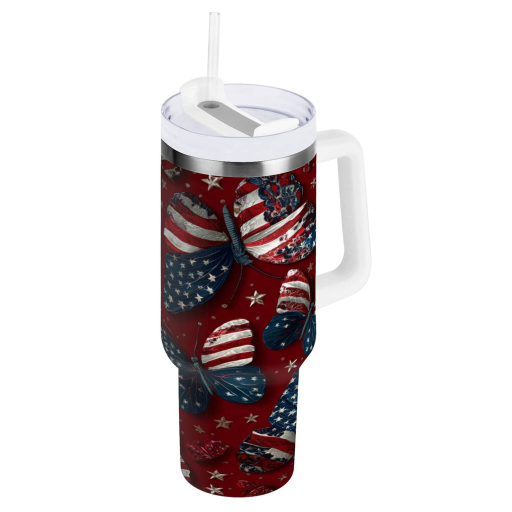 40 oz Insulated Stainless Steel Tumbler Double Wall Stainless Steel Tumbler with 2-Way Drinking Butterfly with National Flag M517Q
