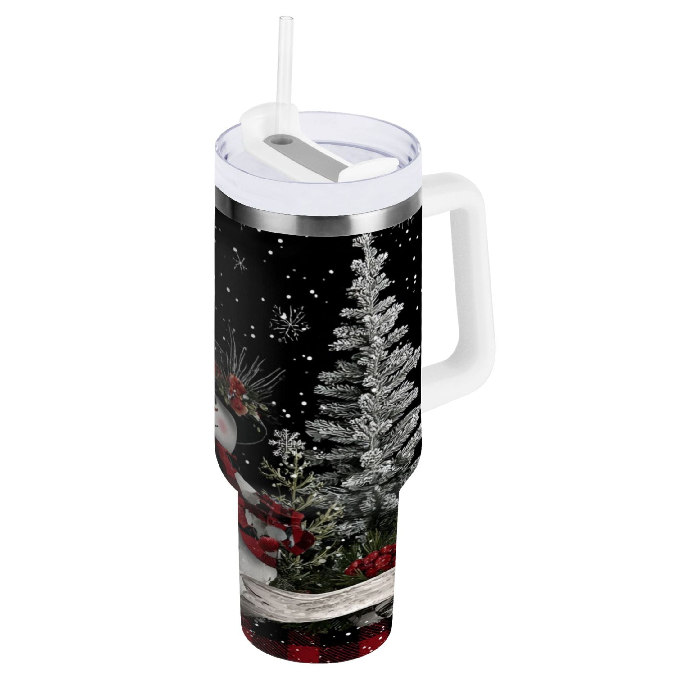 30 oz Insulated Stainless Steel Tumbler Double Wall Stainless Steel Tumbler with 2-Way Drinking Christmas Snowman M583H