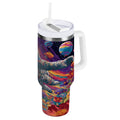 40 oz Insulated Stainless Steel Tumbler Double Wall Stainless Steel Tumbler with 2-Way Drinking Colorful Flowers and Planets M598M