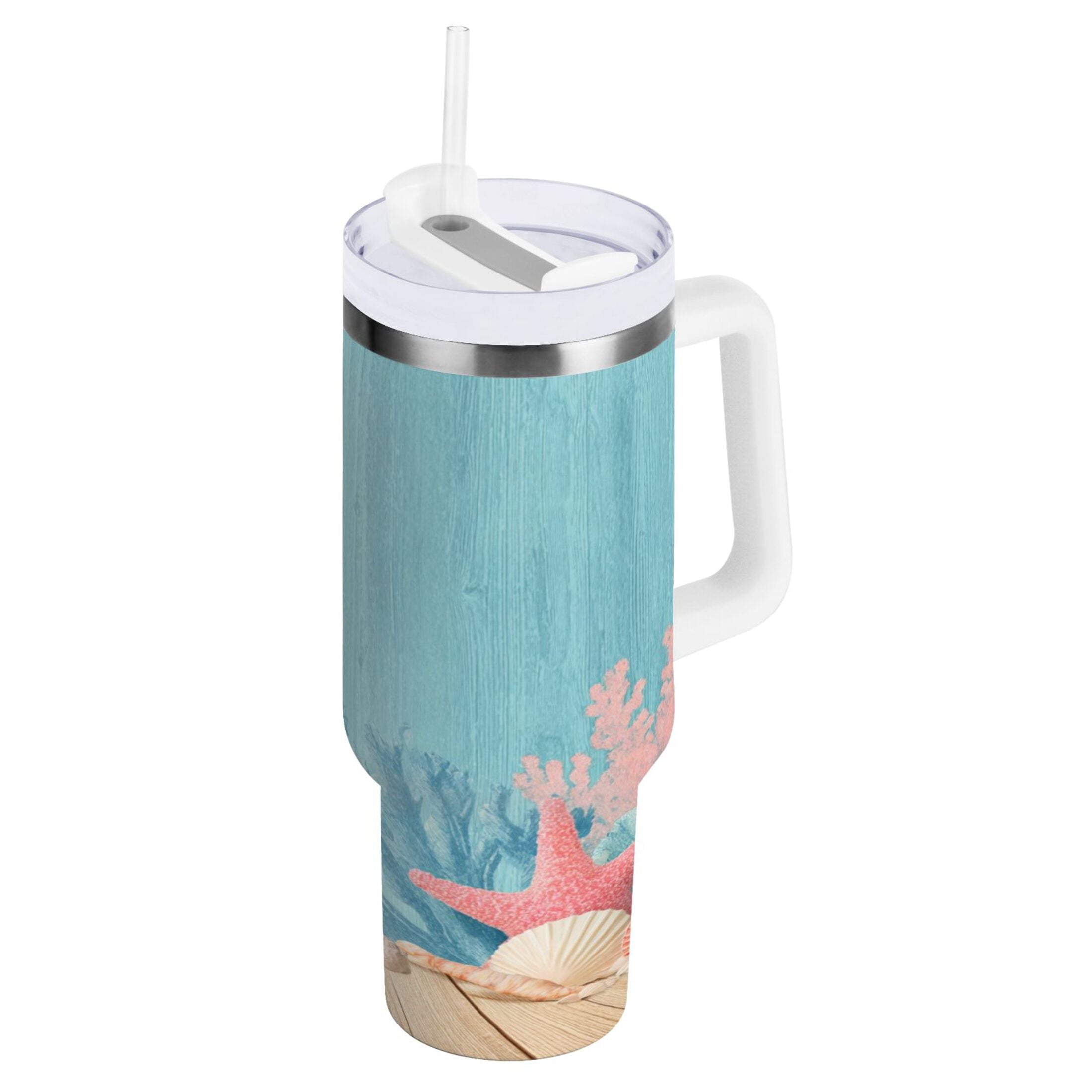 40 oz Insulated Stainless Steel Tumbler Double Wall Stainless Steel Tumbler with 2-Way Drinking Colorful Starfish and Seashells M636F