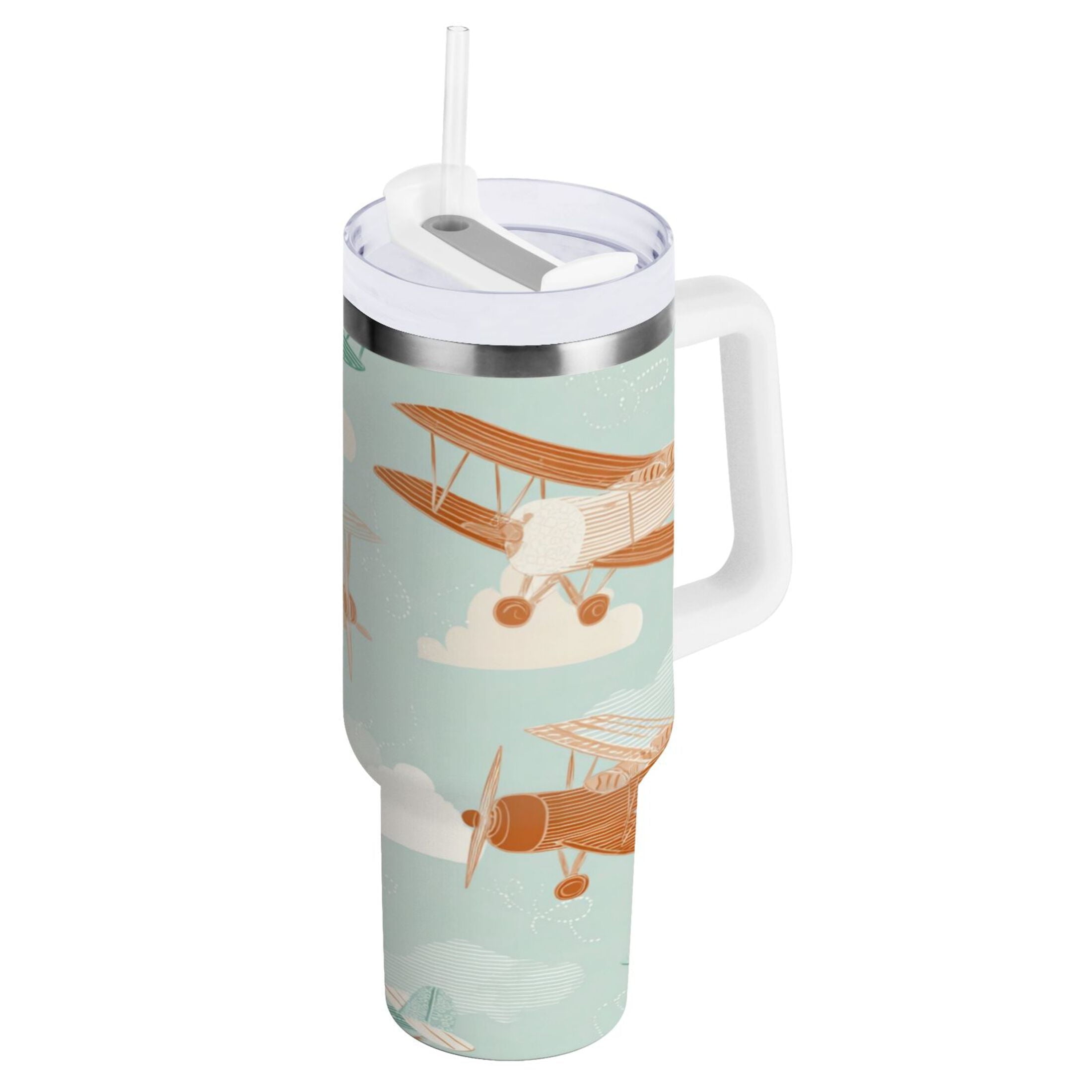 40 oz Insulated Stainless Steel Tumbler Double Wall Stainless Steel Tumbler with 2-Way Drinking Cute Airplanes M647W