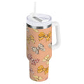 40 oz Insulated Stainless Steel Tumbler Double Wall Stainless Steel Tumbler with 2-Way Drinking Cute Animal Print Bows M678Y