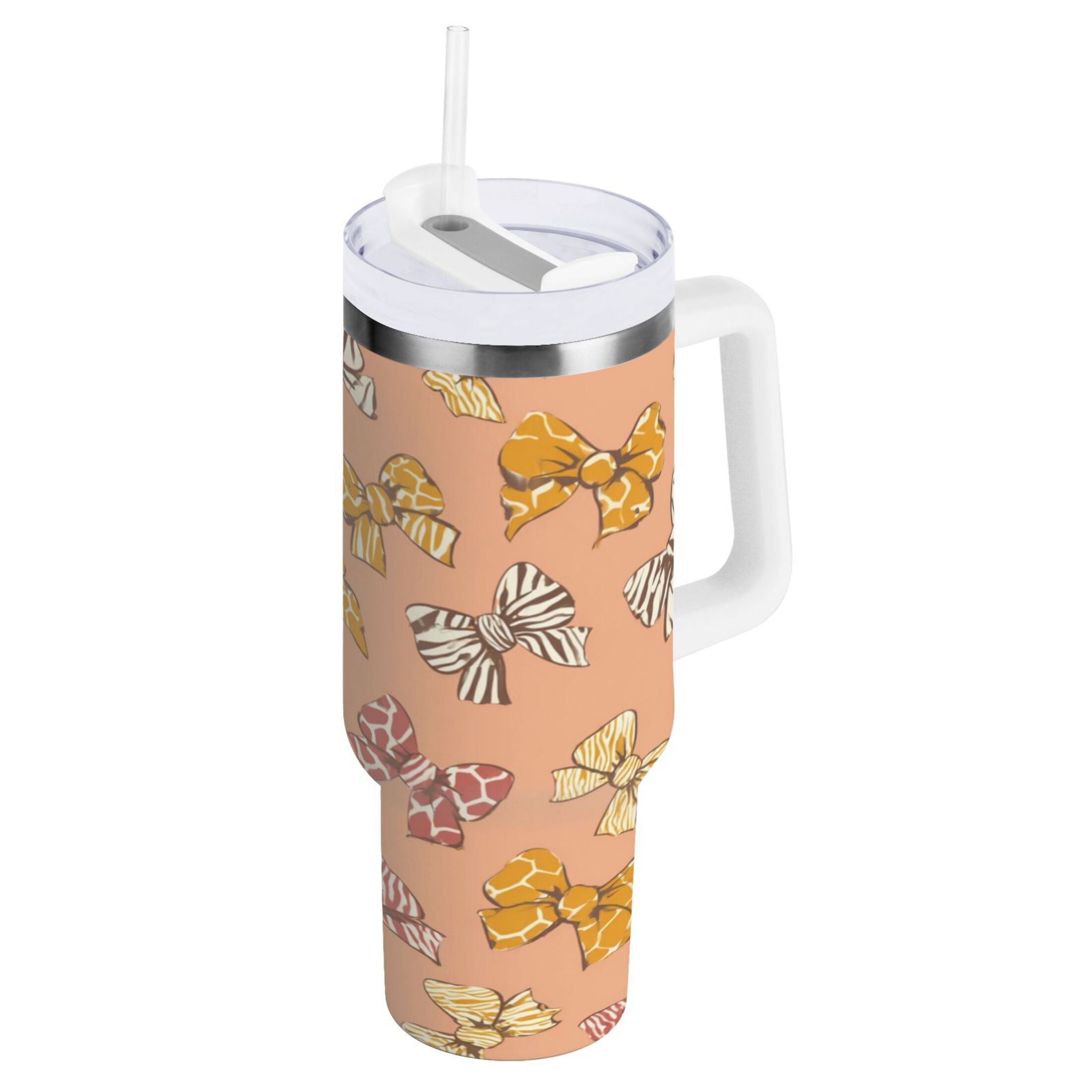 40 oz Insulated Stainless Steel Tumbler Double Wall Stainless Steel Tumbler with 2-Way Drinking Cute Animal Print Bows M678Y