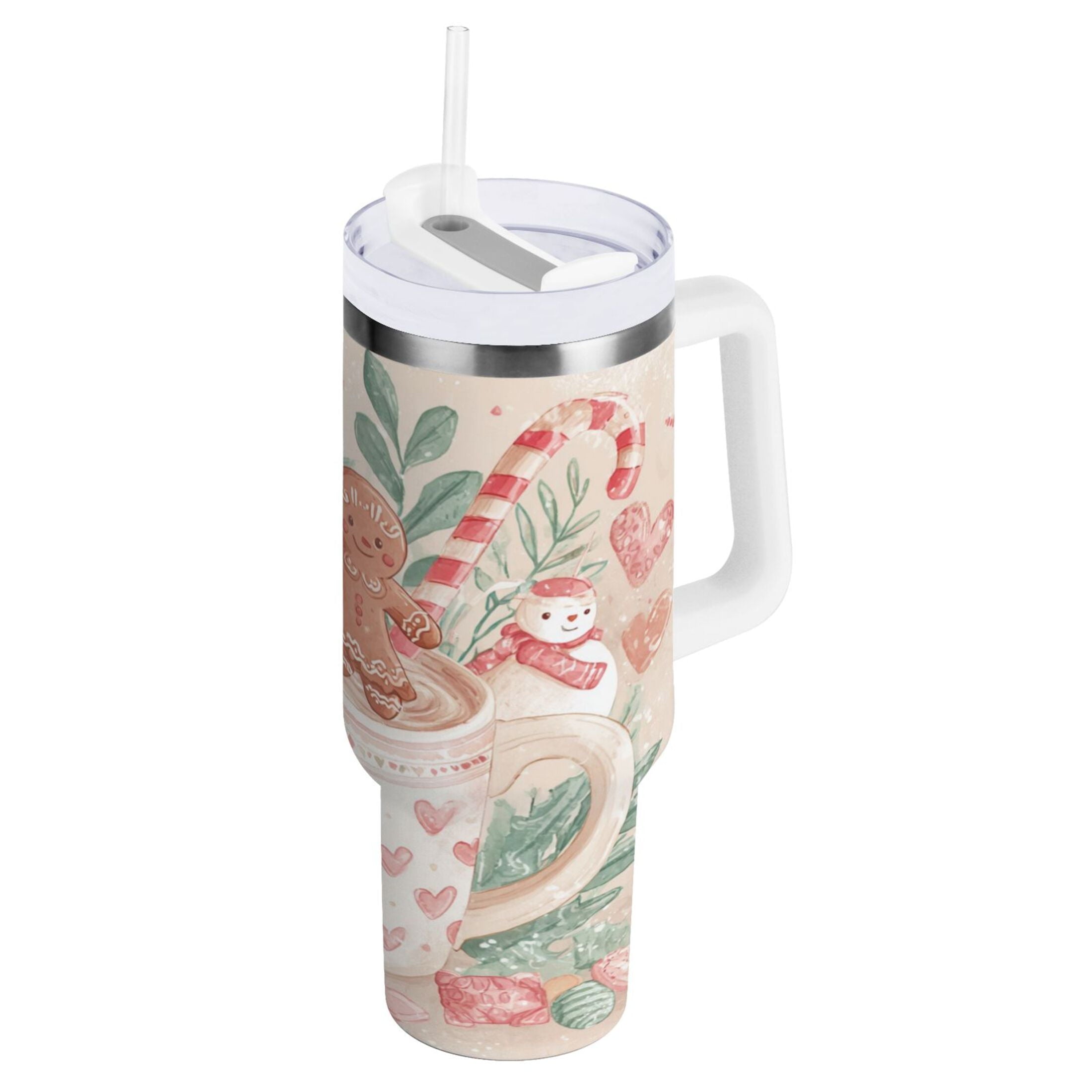 30 oz Insulated Stainless Steel Tumbler Double Wall Stainless Steel Tumbler with 2-Way Drinking Cute Christmas Design M600R
