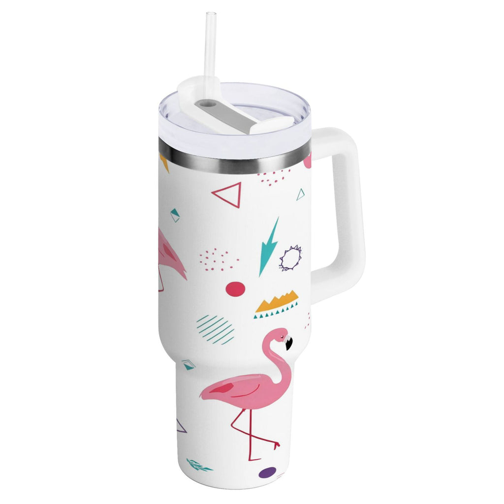 40 oz Insulated Stainless Steel Tumbler Double Wall Stainless Steel Tumbler with 2-Way Drinking Cute Flamingo Pattern M502J