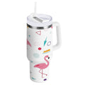 40 oz Insulated Stainless Steel Tumbler Double Wall Stainless Steel Tumbler with 2-Way Drinking Cute Flamingo Pattern M502J