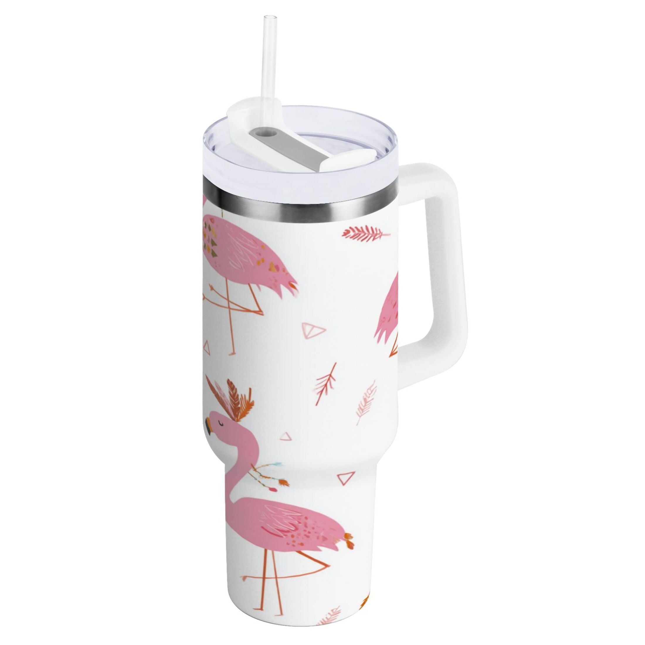 40 oz Insulated Stainless Steel Tumbler Double Wall Stainless Steel Tumbler with 2-Way Drinking Cute Pink Flamingo Pattern M515P