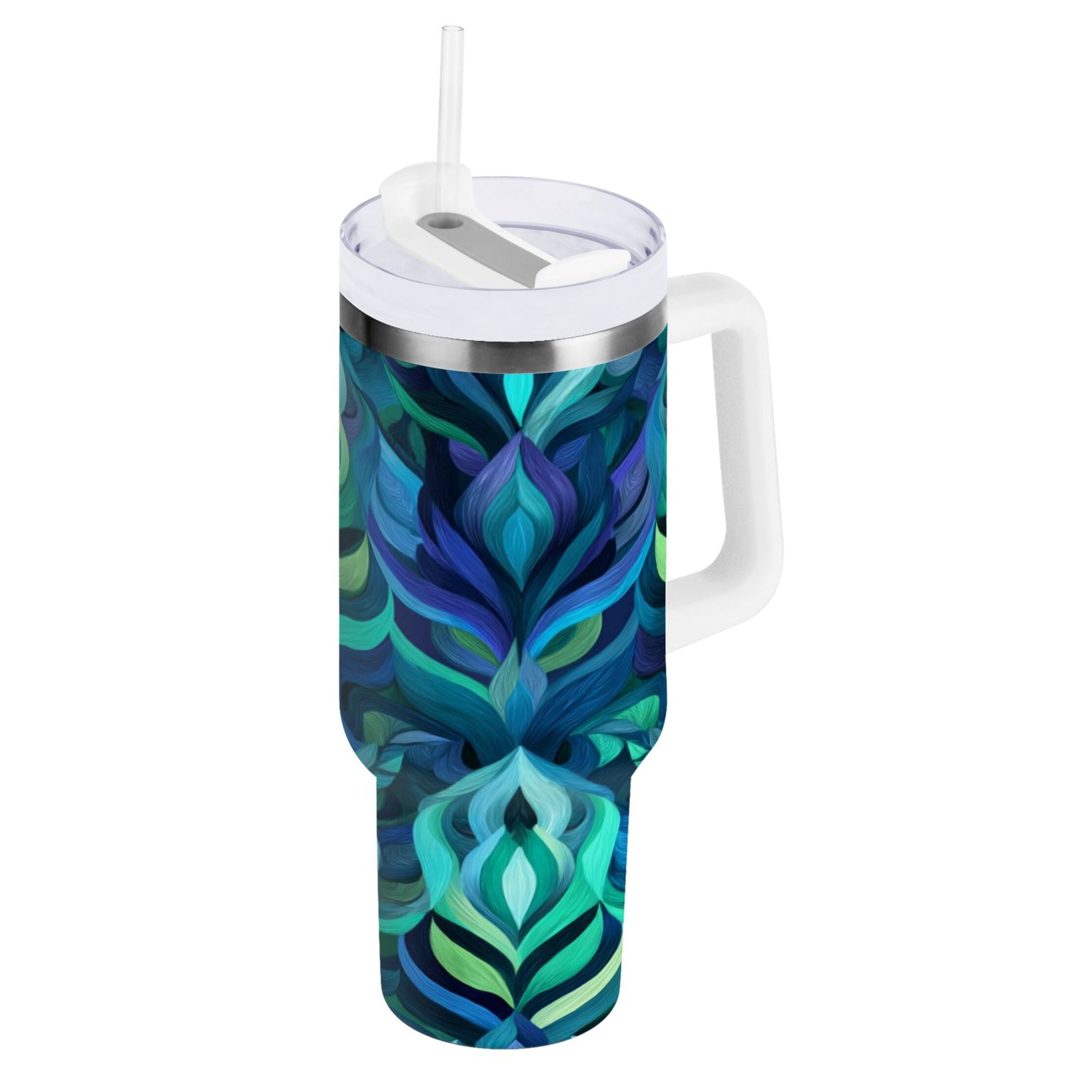 40 oz Insulated Stainless Steel Tumbler Double Wall Stainless Steel Tumbler with 2-Way Drinking Elegant Blue Abstract Shapes M609Q