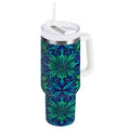 40 oz Insulated Stainless Steel Tumbler Double Wall Stainless Steel Tumbler with 2-Way Drinking Elegant Blue Traditional Patterns M603V