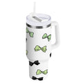 40 oz Insulated Stainless Steel Tumbler Double Wall Stainless Steel Tumbler with 2-Way Drinking Green and Black Bows M553F