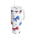 40 oz Insulated Stainless Steel Tumbler Double Wall Stainless Steel Tumbler with 2-Way Drinking Hand-drawn Bows M587S