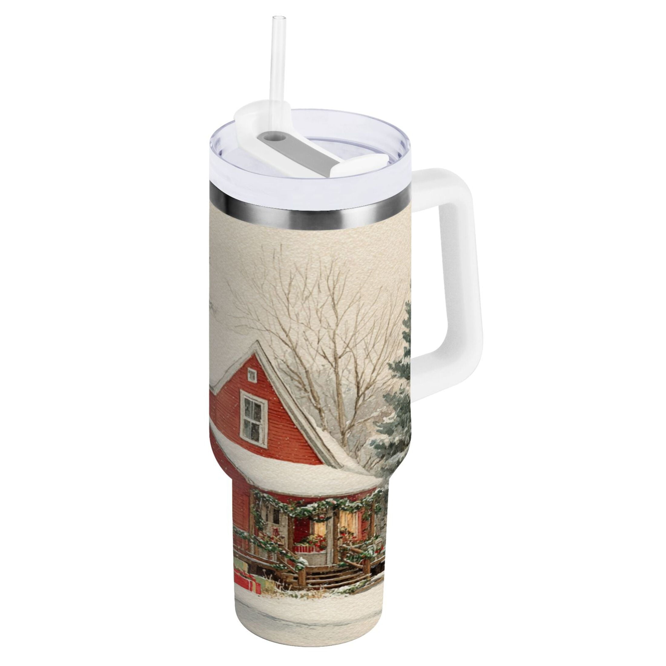 40 oz Insulated Stainless Steel Tumbler Double Wall Stainless Steel Tumbler with 2-Way Drinking House with Snow-covered Roof M674V