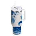 40 oz Insulated Stainless Steel Tumbler Double Wall Stainless Steel Tumbler with 2-Way Drinking Indigo Blue Tie-dye Pattern M632A