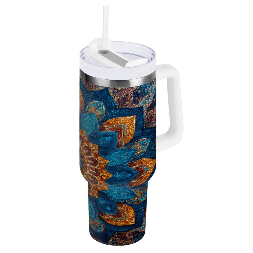 40 oz Insulated Stainless Steel Tumbler Double Wall Stainless Steel Tumbler with 2-Way Drinking Intricate Geometric Shapes M518S