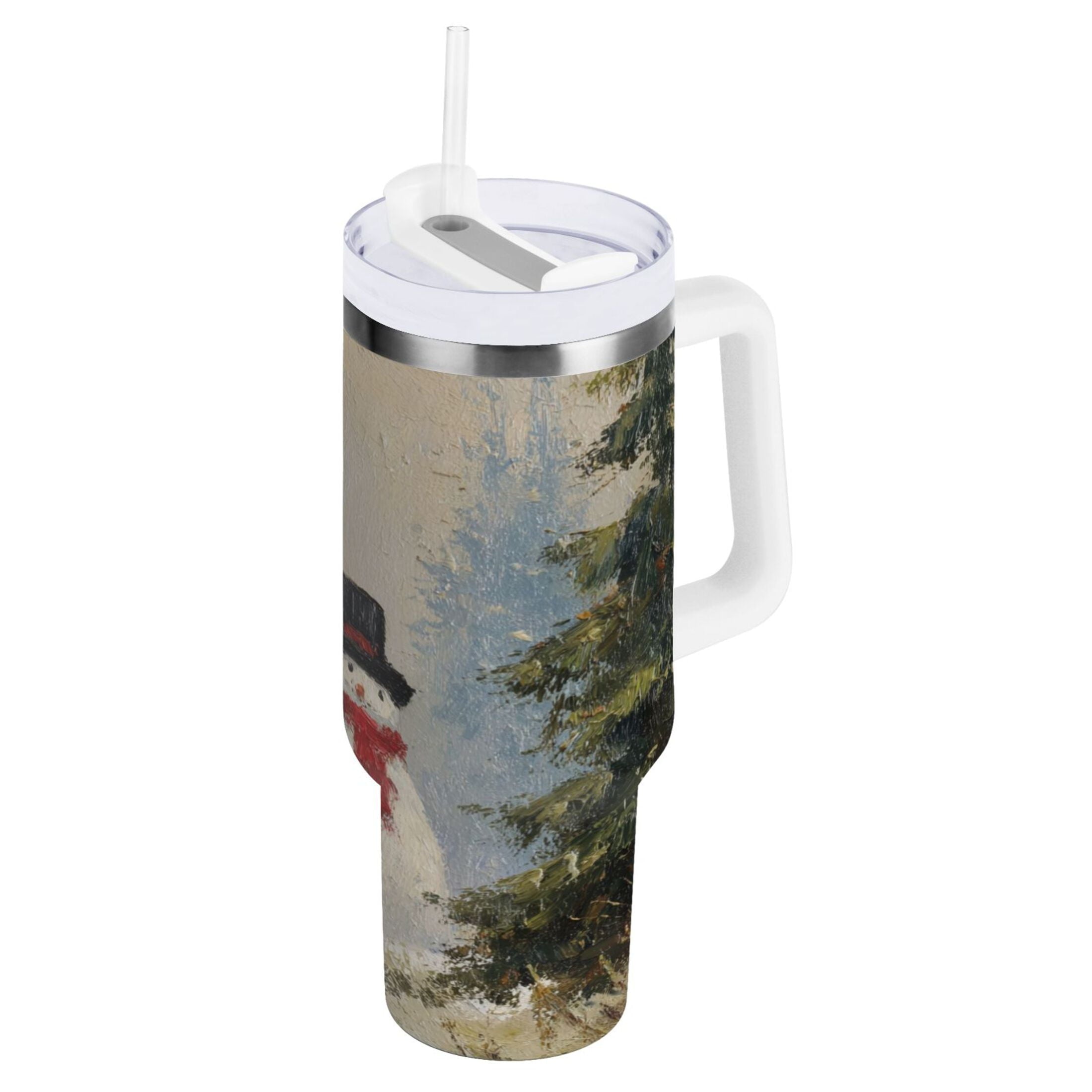 40 oz Insulated Stainless Steel Tumbler Double Wall Stainless Steel Tumbler with 2-Way Drinking Moody Snowman Couple M671Z