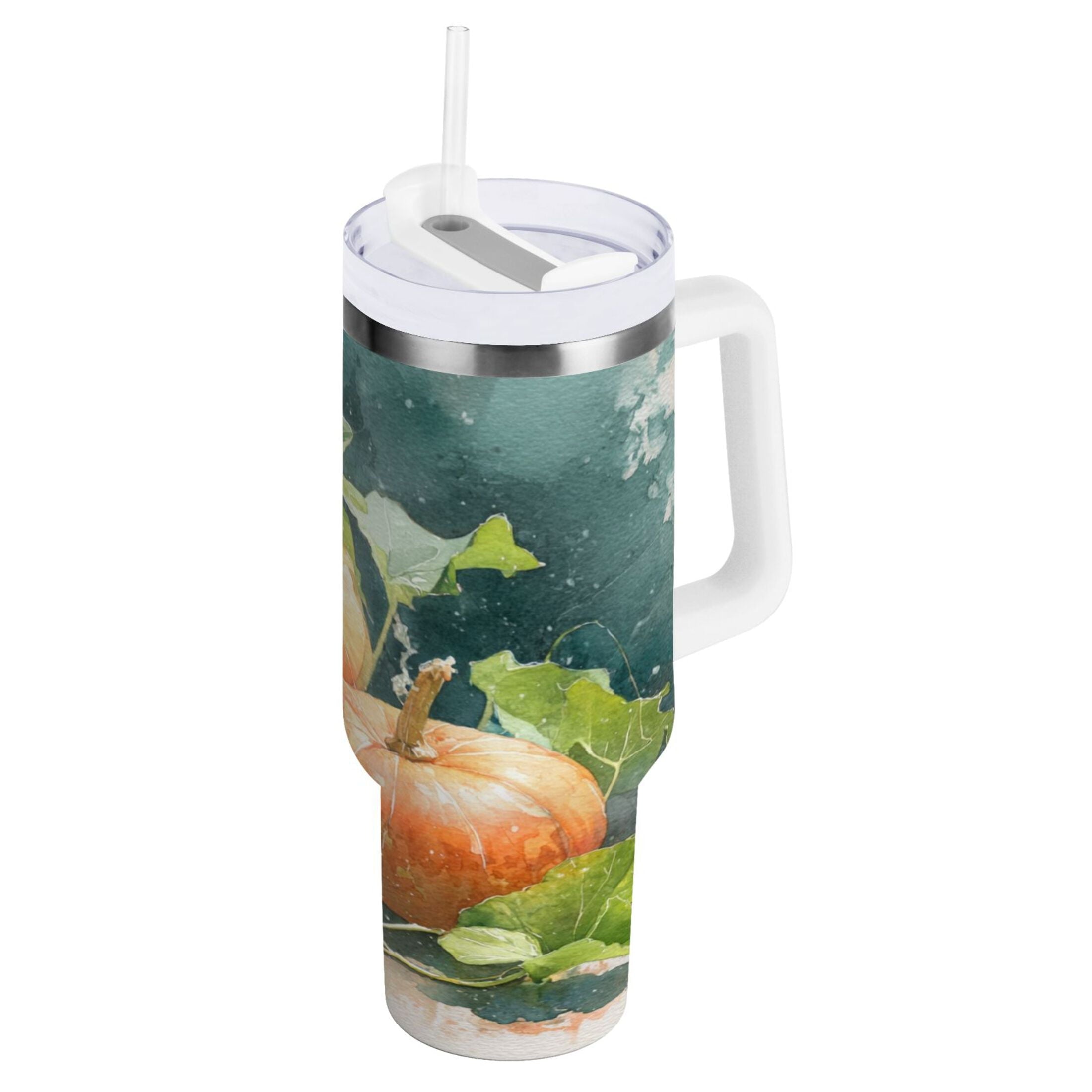 40 oz Insulated Stainless Steel Tumbler Double Wall Stainless Steel Tumbler with 2-Way Drinking Orange and White Pumpkins M535T