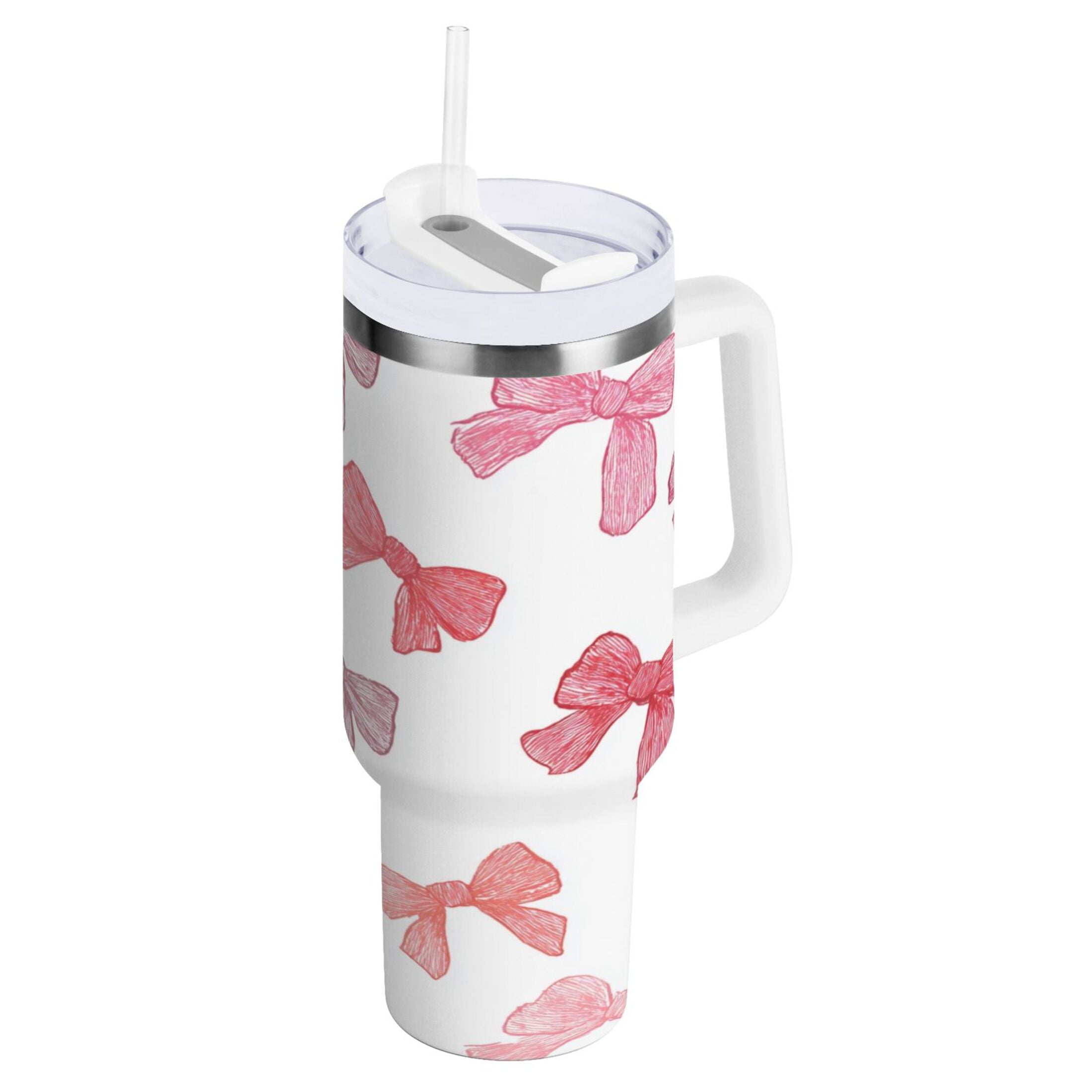 40 oz Insulated Stainless Steel Tumbler Double Wall Stainless Steel Tumbler with 2-Way Drinking Pink Bows Pattern M570V