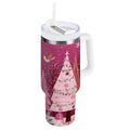 40 oz Insulated Stainless Steel Tumbler Double Wall Stainless Steel Tumbler with 2-Way Drinking Pink Christmas Forest M512P