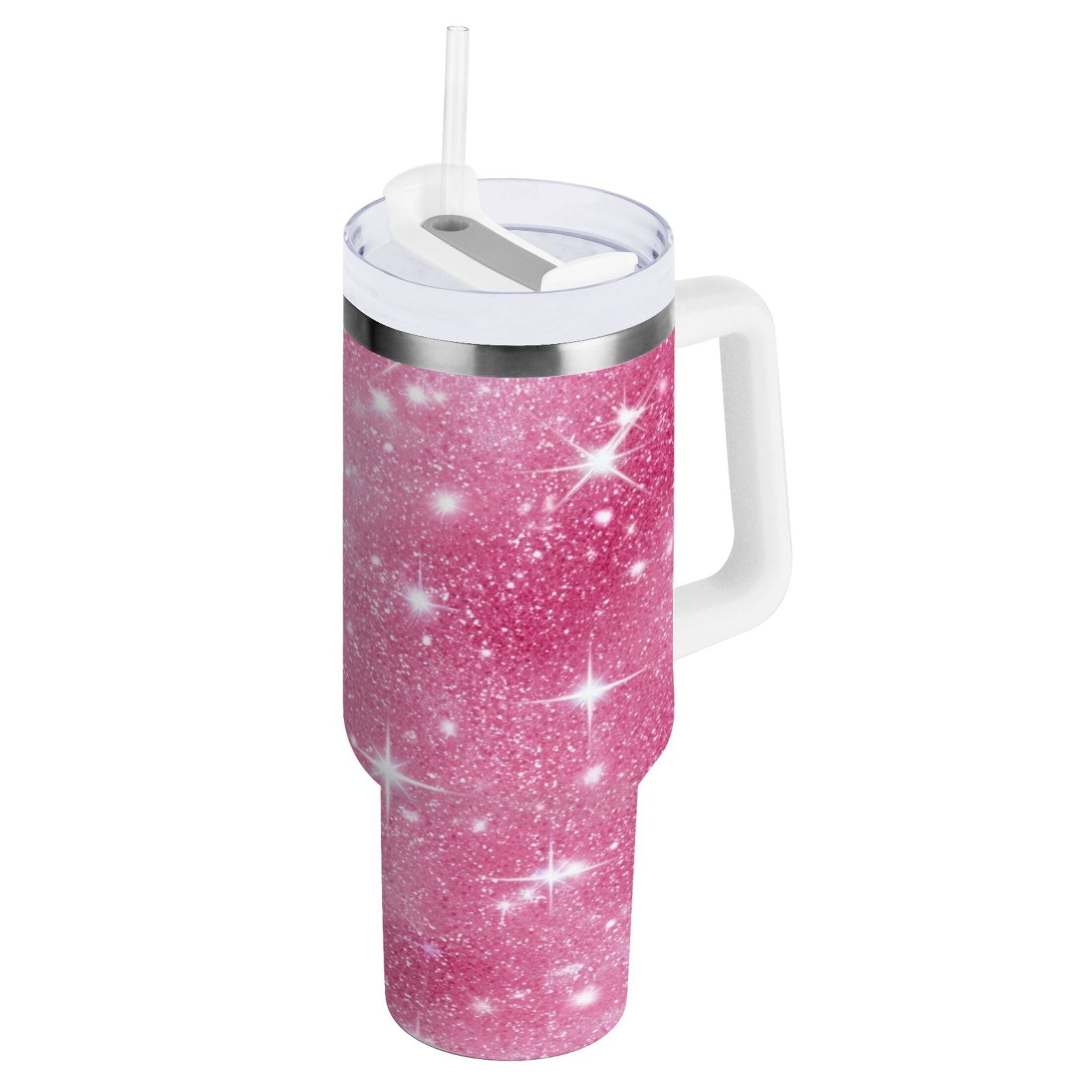 40 oz Insulated Stainless Steel Tumbler Double Wall Stainless Steel Tumbler with 2-Way Drinking Pink Glitter Background M608X