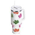 40 oz Insulated Stainless Steel Tumbler Double Wall Stainless Steel Tumbler with 2-Way Drinking Pink Maple Leaf M459L