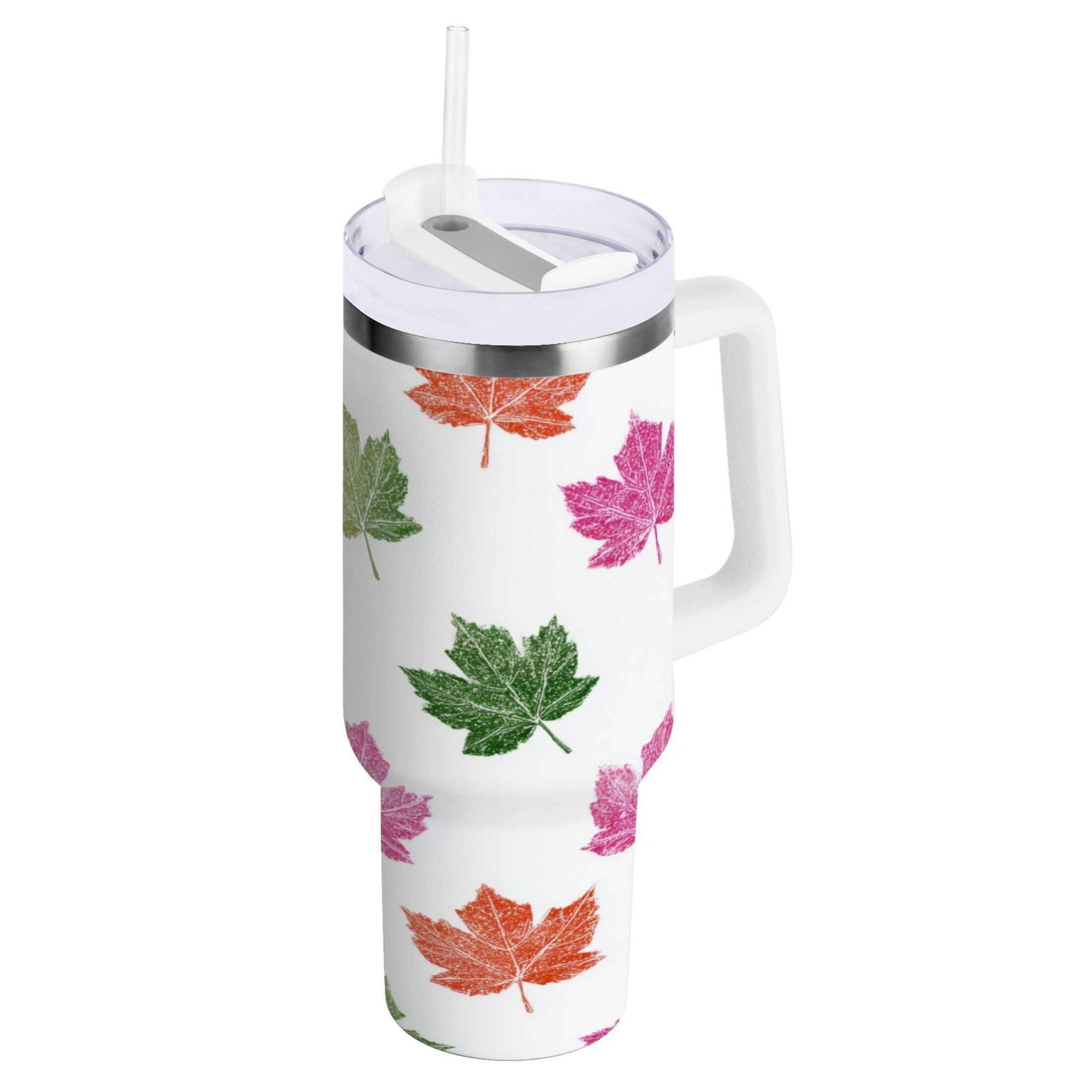 40 oz Insulated Stainless Steel Tumbler Double Wall Stainless Steel Tumbler with 2-Way Drinking Pink Maple Leaf M459L