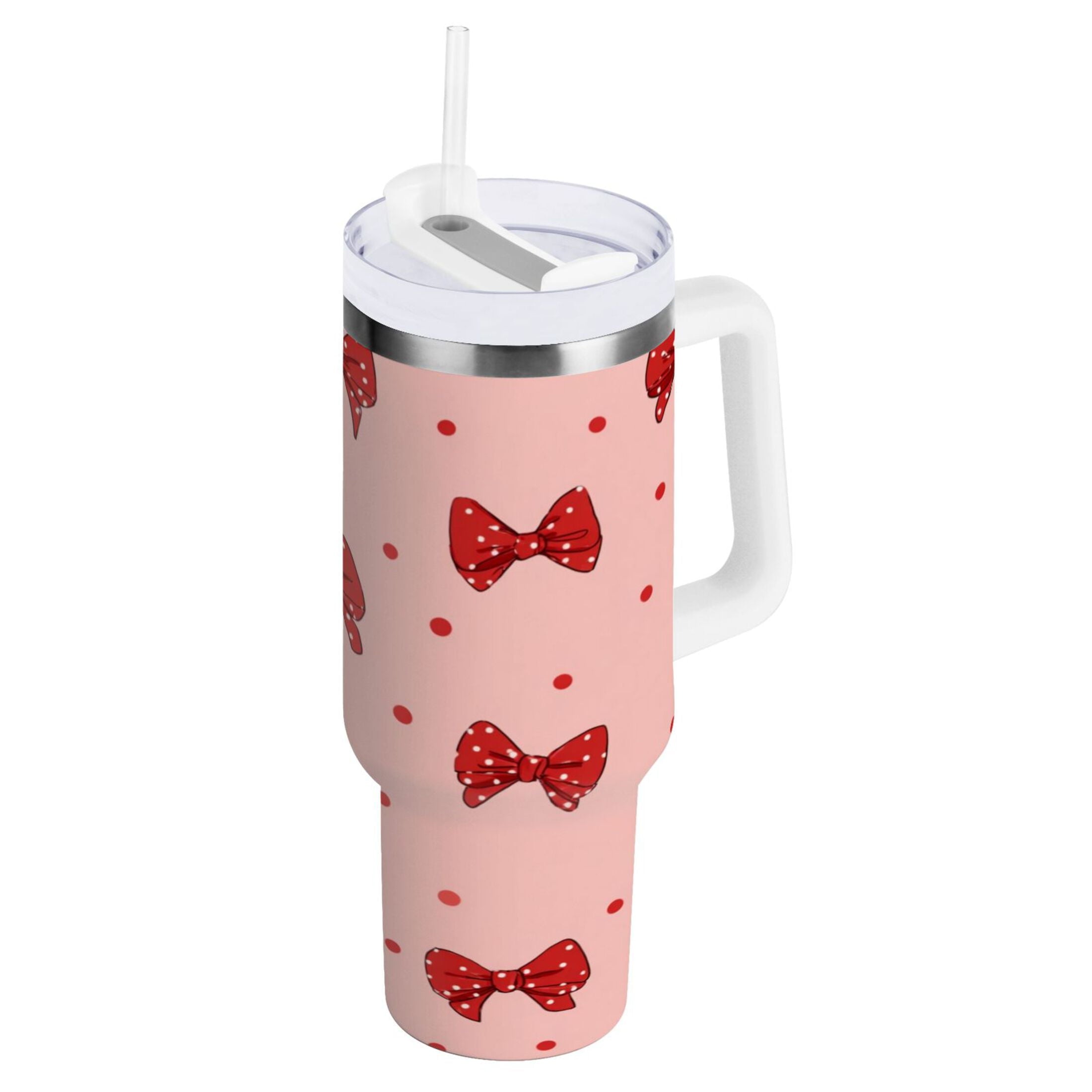 40 oz Insulated Stainless Steel Tumbler Double Wall Stainless Steel Tumbler with 2-Way Drinking Red Bows and Polka Dots M531A