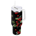40 oz Insulated Stainless Steel Tumbler Double Wall Stainless Steel Tumbler with 2-Way Drinking Red Holly Berries Pattern M652M