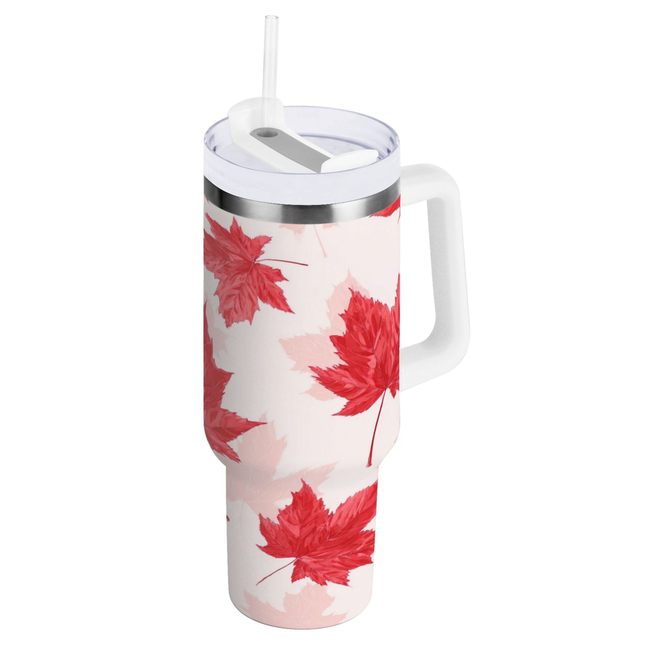 40 oz Insulated Stainless Steel Tumbler Double Wall Stainless Steel Tumbler with 2-Way Drinking Red Maple Leaves Pattern M601F