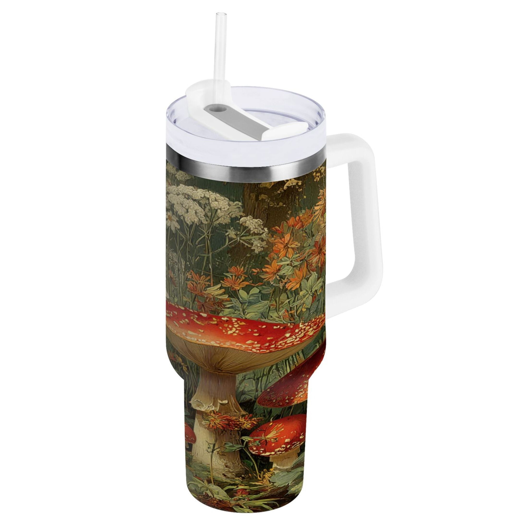 40 oz Insulated Stainless Steel Tumbler Double Wall Stainless Steel Tumbler with 2-Way Drinking Red Mushrooms M505Z