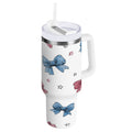 40 oz Insulated Stainless Steel Tumbler Double Wall Stainless Steel Tumbler with 2-Way Drinking Red and Blue Stripes Bows M510M