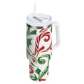 40 oz Insulated Stainless Steel Tumbler Double Wall Stainless Steel Tumbler with 2-Way Drinking Red and Green Candy-cane M573N