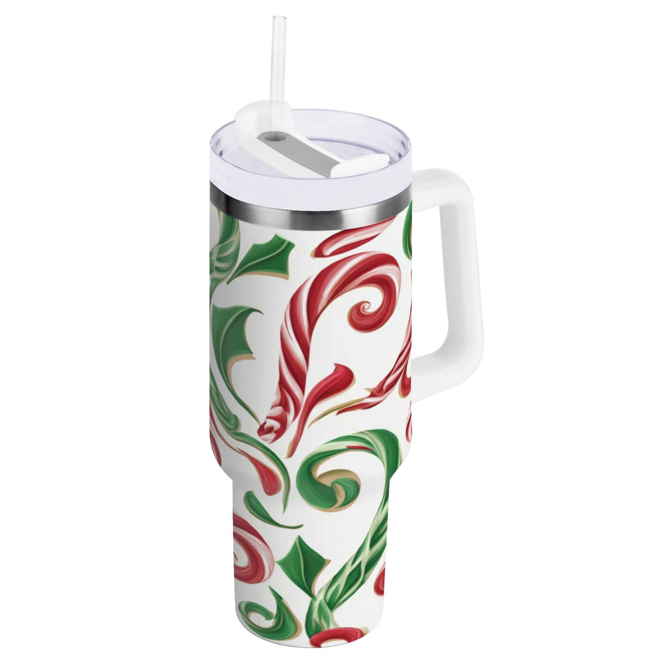 40 oz Insulated Stainless Steel Tumbler Double Wall Stainless Steel Tumbler with 2-Way Drinking Red and Green Candy-cane M573N