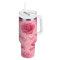 40 oz Insulated Stainless Steel Tumbler Double Wall Stainless Steel Tumbler with 2-Way Drinking Roses and Bows Pattern M661R