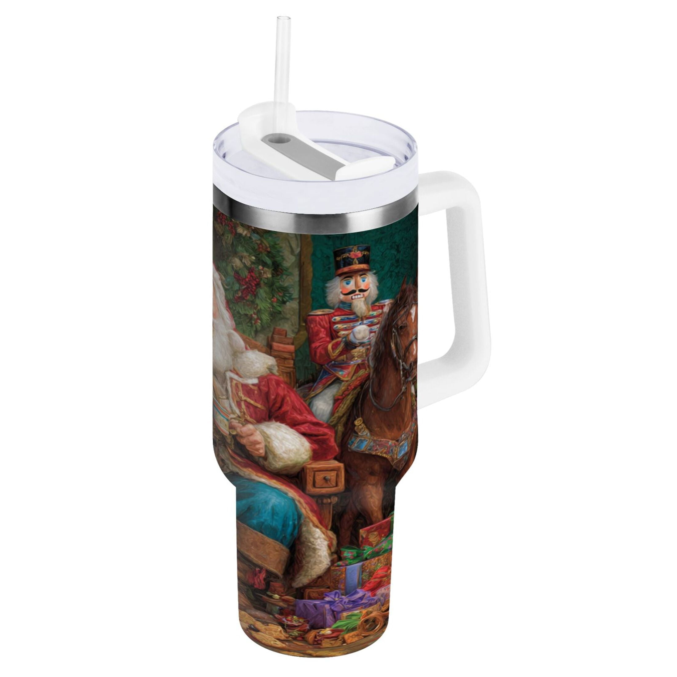 40 oz Insulated Stainless Steel Tumbler Double Wall Stainless Steel Tumbler with 2-Way Drinking Santa Eating Cookies M548Z