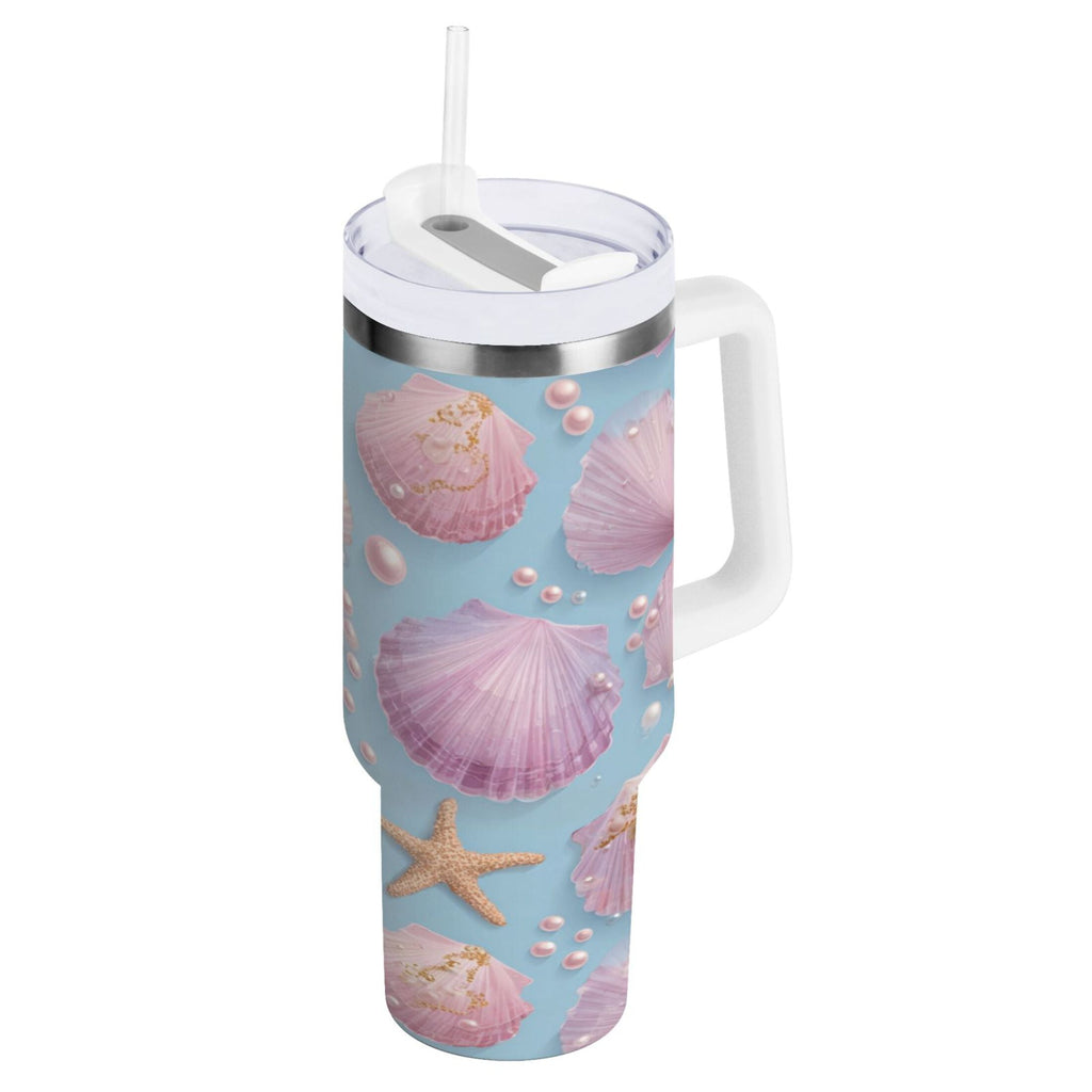40 oz Insulated Stainless Steel Tumbler Double Wall Stainless Steel Tumbler with 2-Way Drinking Seashells and Pearls Pattern M569Q