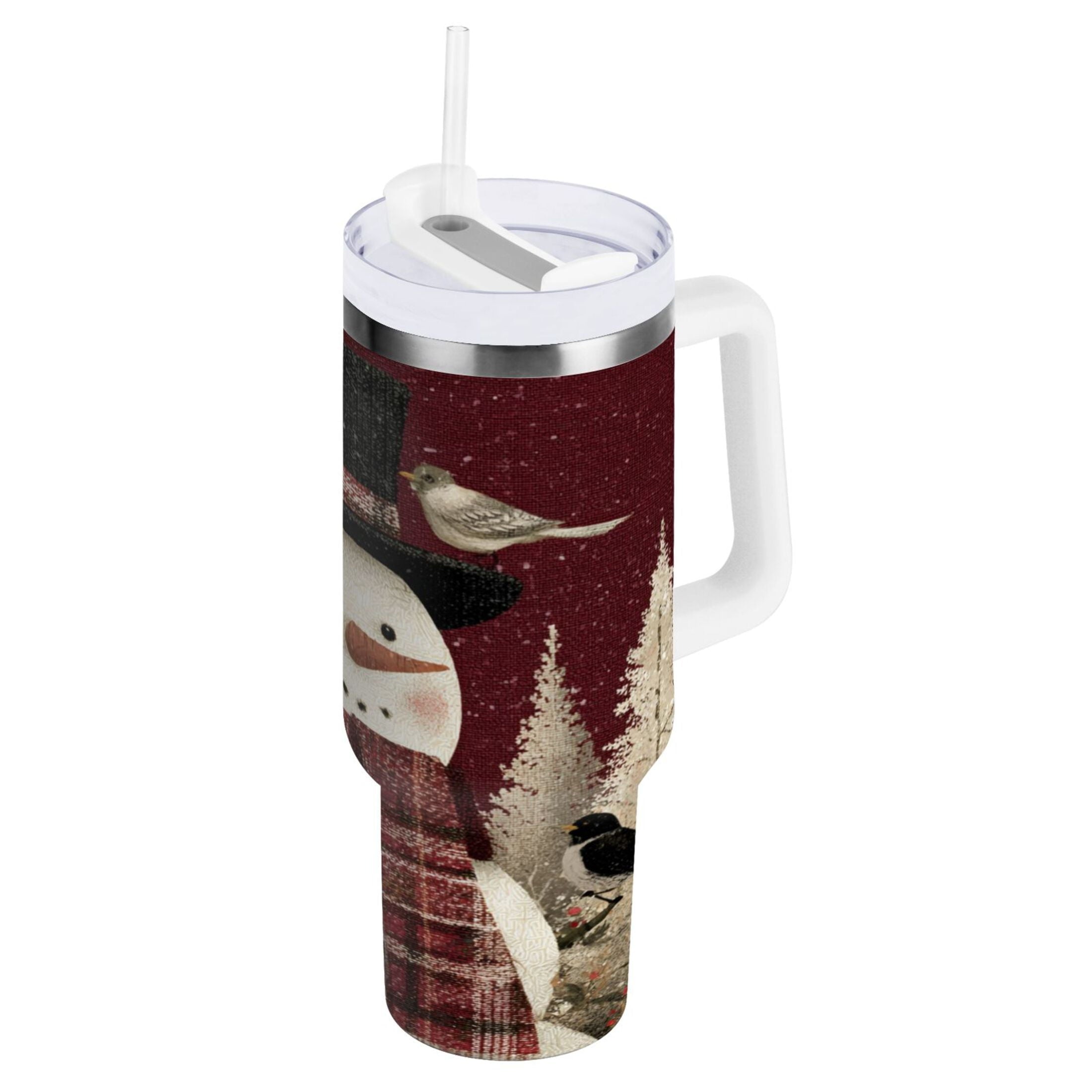 30 oz Insulated Stainless Steel Tumbler Double Wall Stainless Steel Tumbler with 2-Way Drinking Snowman and Birds M637Q