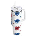 40 oz Insulated Stainless Steel Tumbler Double Wall Stainless Steel Tumbler with 2-Way Drinking Stars and Stripes Puttern Flower M521R