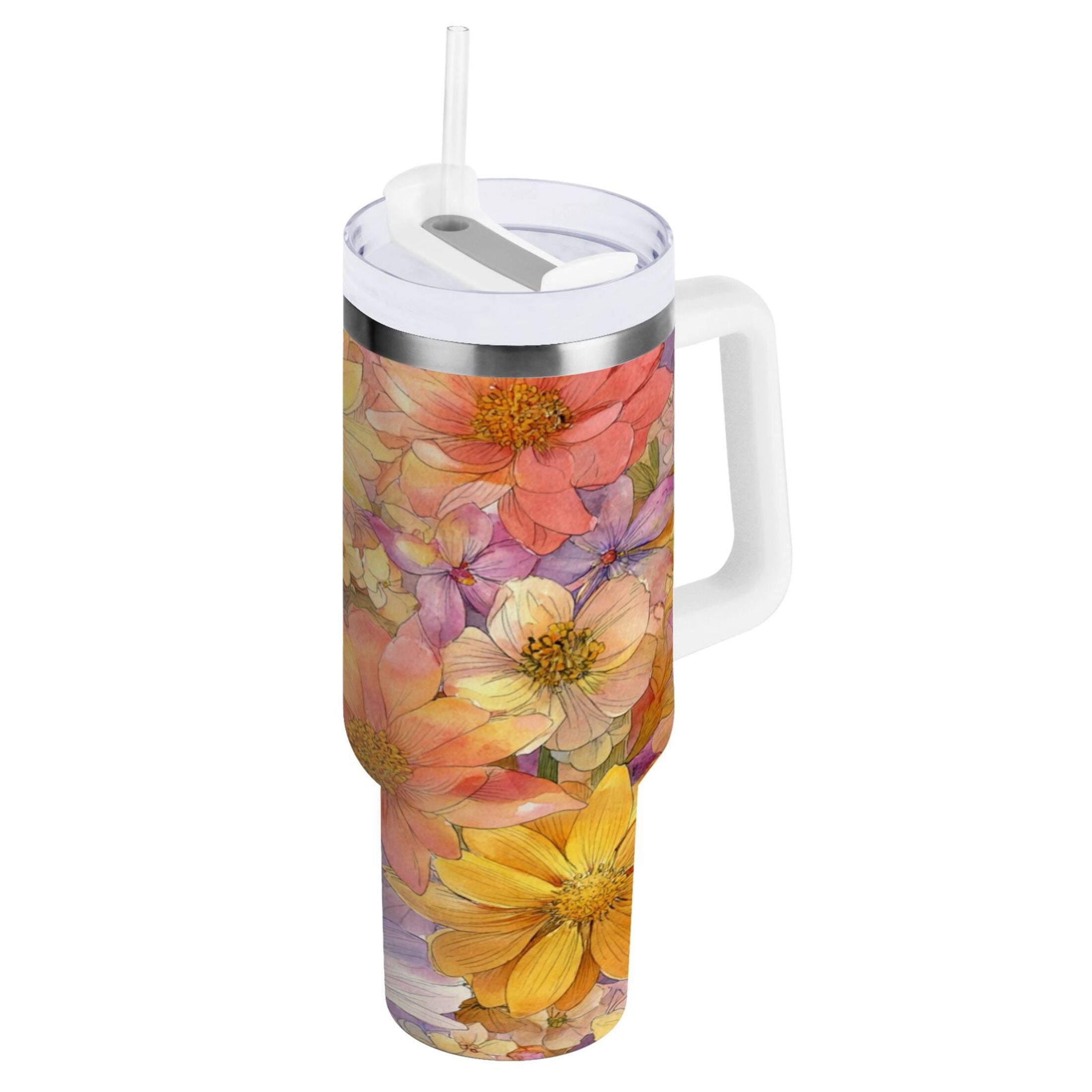 30 oz Insulated Stainless Steel Tumbler Double Wall Stainless Steel Tumbler with 2-Way Drinking Summer Blossoms M540T