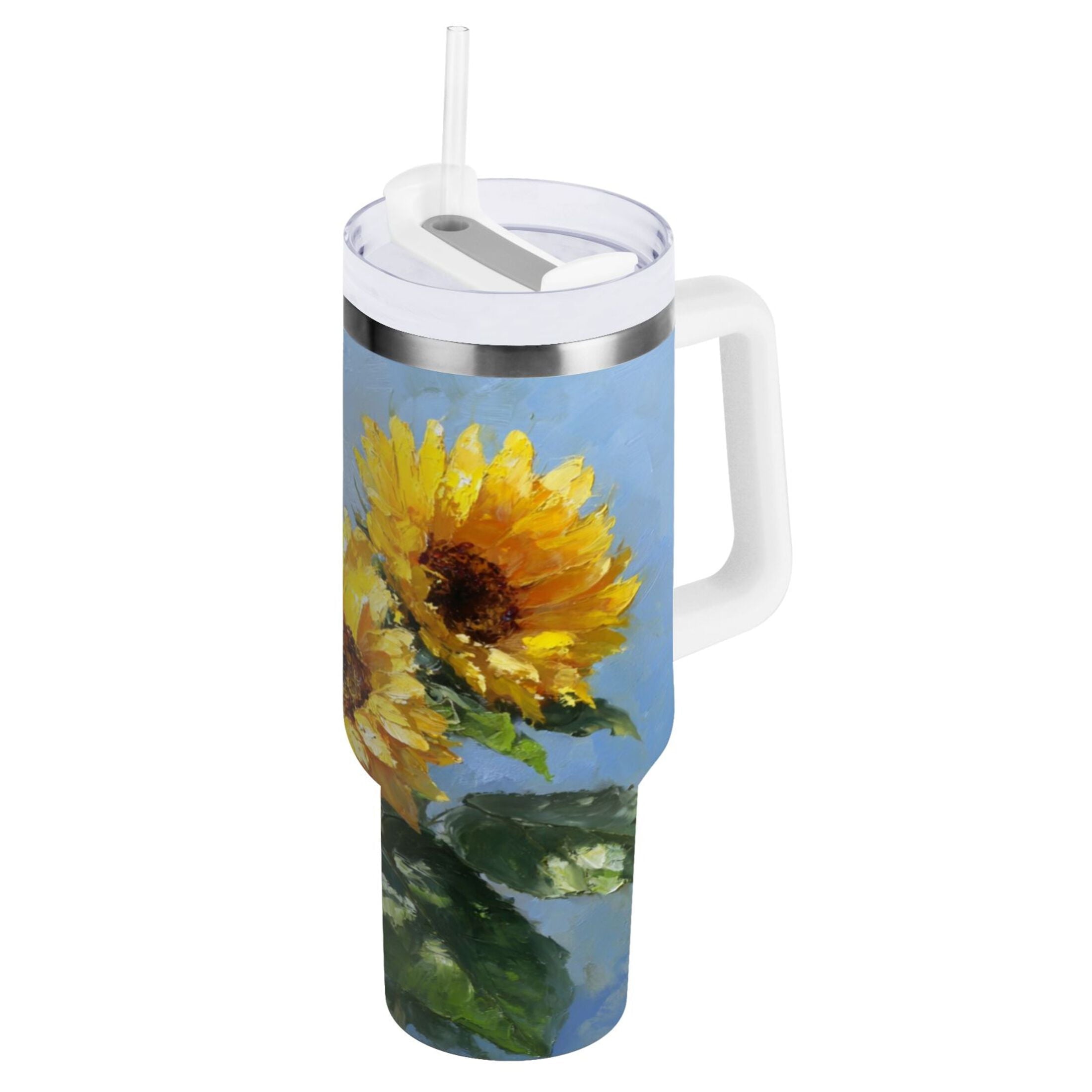 40 oz Insulated Stainless Steel Tumbler Double Wall Stainless Steel Tumbler with 2-Way Drinking Sunflowers Painting M611V