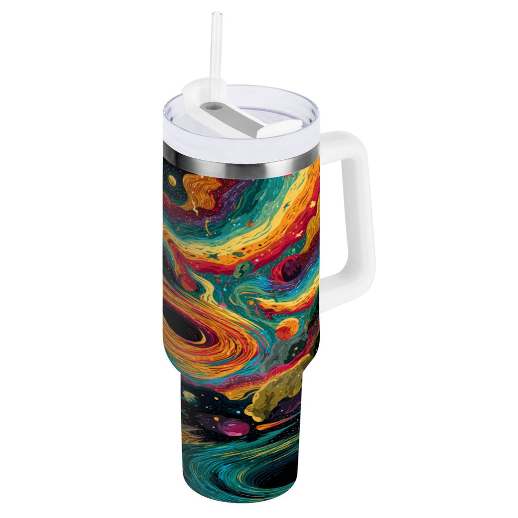 40 oz Insulated Stainless Steel Tumbler Double Wall Stainless Steel Tumbler with 2-Way Drinking Swirling Galaxy M496J