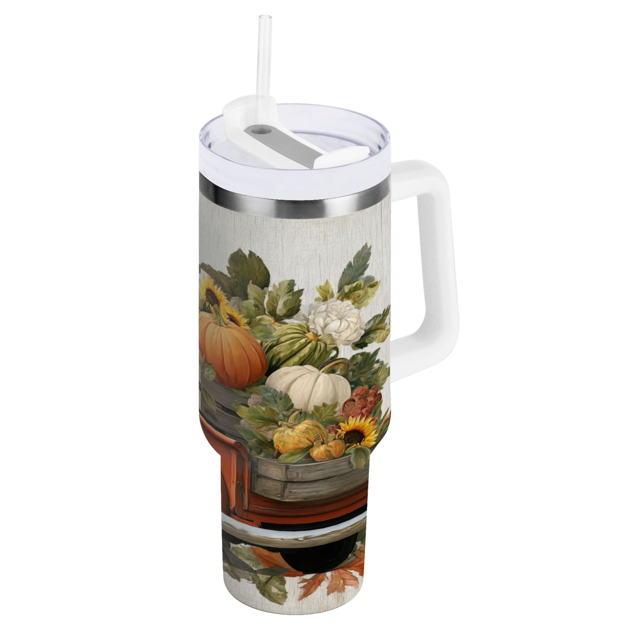 40 oz Insulated Stainless Steel Tumbler Double Wall Stainless Steel Tumbler with 2-Way Drinking Truck Full Of Pumpkins M650K