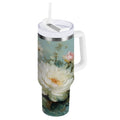 40 oz Insulated Stainless Steel Tumbler Double Wall Stainless Steel Tumbler with 2-Way Drinking Vintage Peonies and Daisies M677V