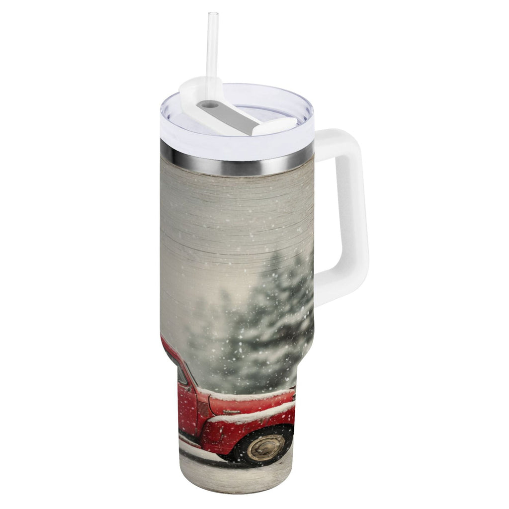 40 oz Insulated Stainless Steel Tumbler Double Wall Stainless Steel Tumbler with 2-Way Drinking Vintage Red Truck M631G