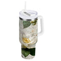 40 oz Insulated Stainless Steel Tumbler Double Wall Stainless Steel Tumbler with 2-Way Drinking Vintage White Camellias M622C
