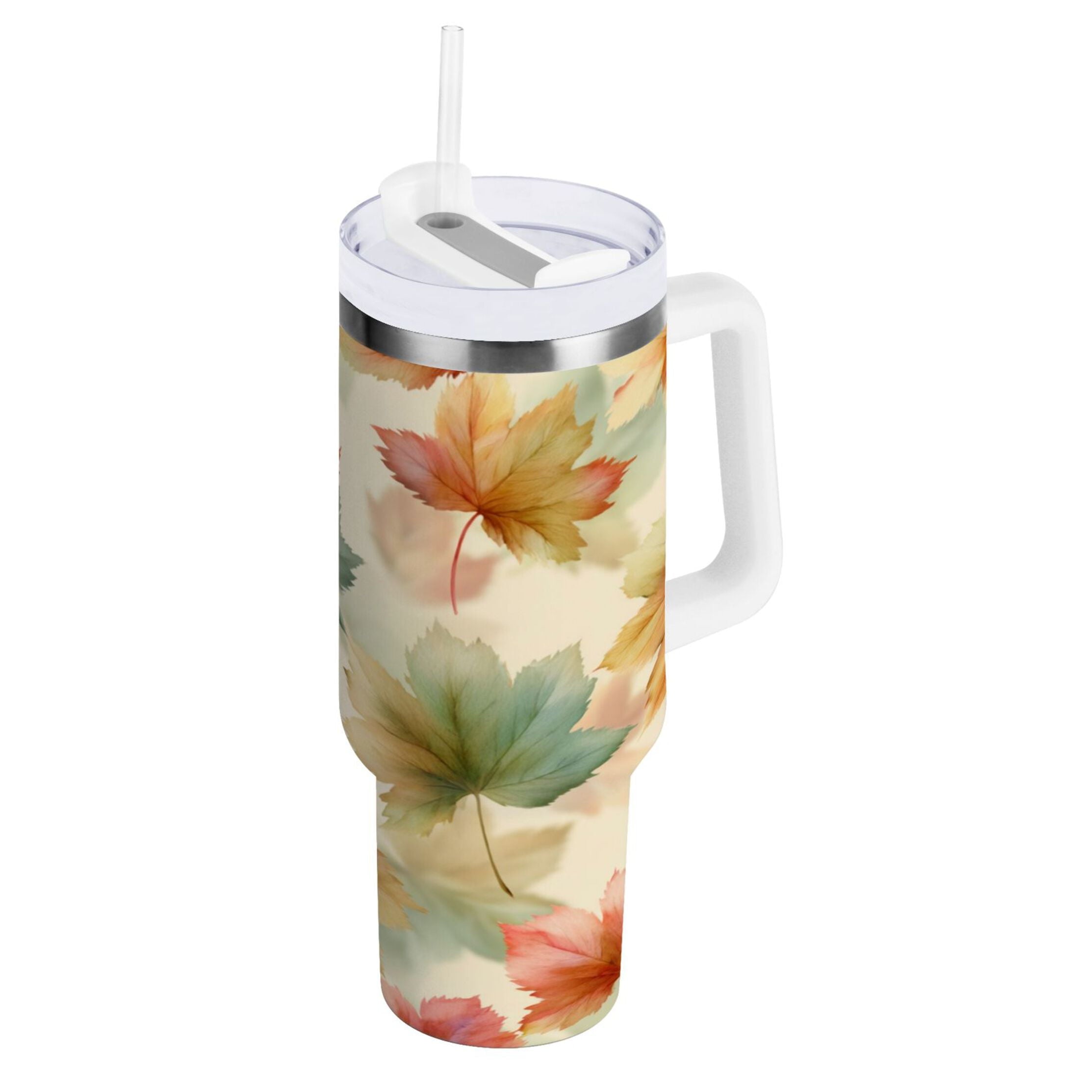 40 oz Insulated Stainless Steel Tumbler Double Wall Stainless Steel Tumbler with 2-Way Drinking Watercolor Maple Leaves Pattern M513M