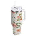 40 oz Insulated Stainless Steel Tumbler Double Wall Stainless Steel Tumbler with 2-Way Drinking Watercolor Rose Floral Pattern M499R