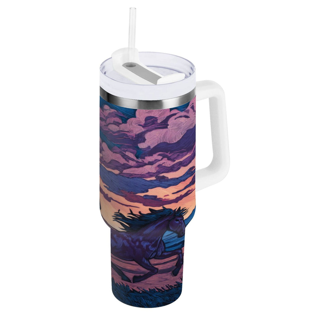 40 oz Insulated Stainless Steel Tumbler Double Wall Stainless Steel Tumbler with 2-Way Drinking Wild Horses Running M506A