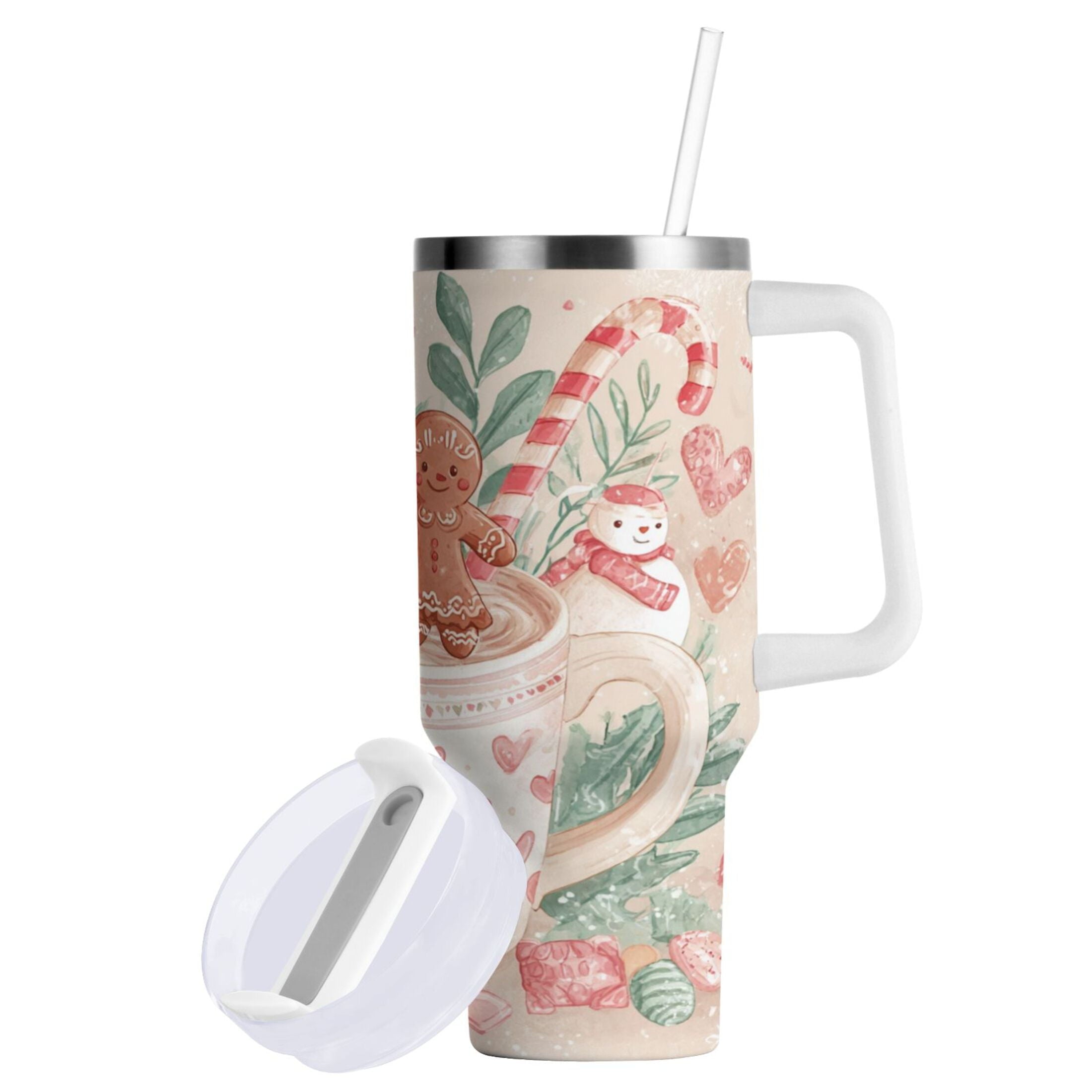 30 oz Insulated Stainless Steel Tumbler Double Wall Stainless Steel Tumbler with 2-Way Drinking Cute Christmas Design M600R
